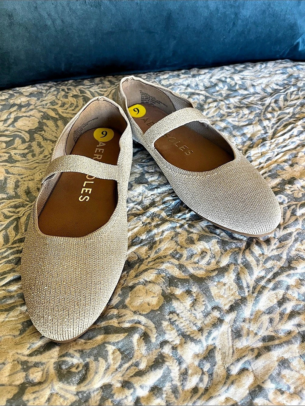 Aerosoles Perry Knit Mary Jane Flat Metallic thread, Gold US 9
